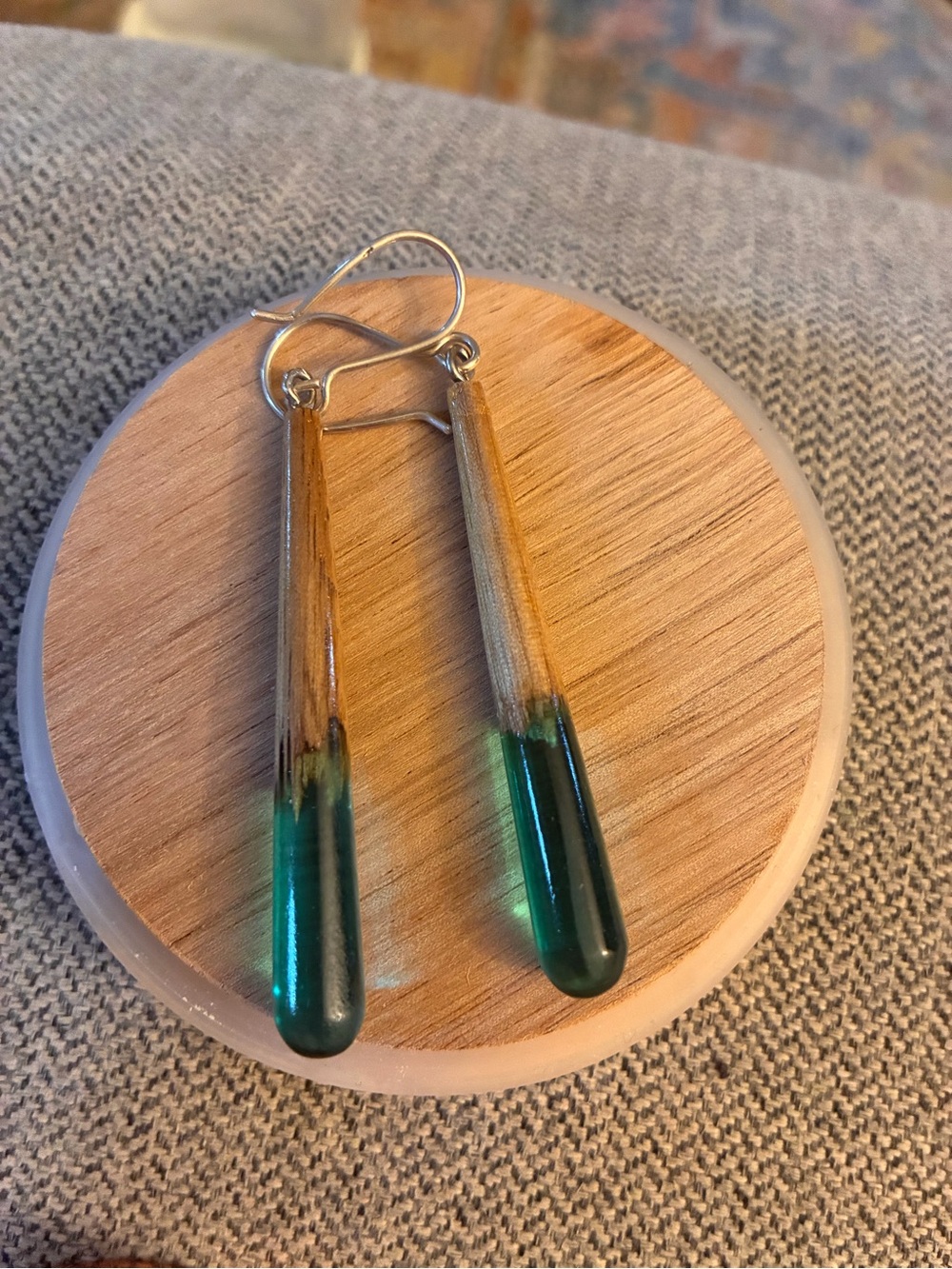 Handmade Green Resin Dip Wood Drop Earrings